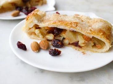 Vegan apple strudel with cranberries and nuts