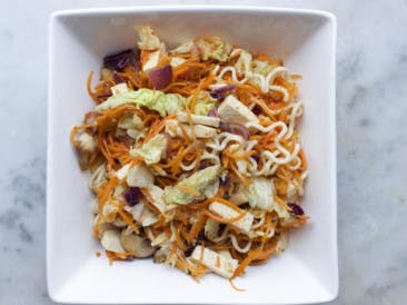 Mie noodles with ginger tofu and Chinese cabbage