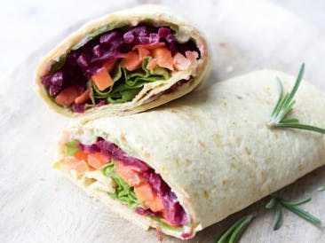 Vegan wraps with beetroot and hummus